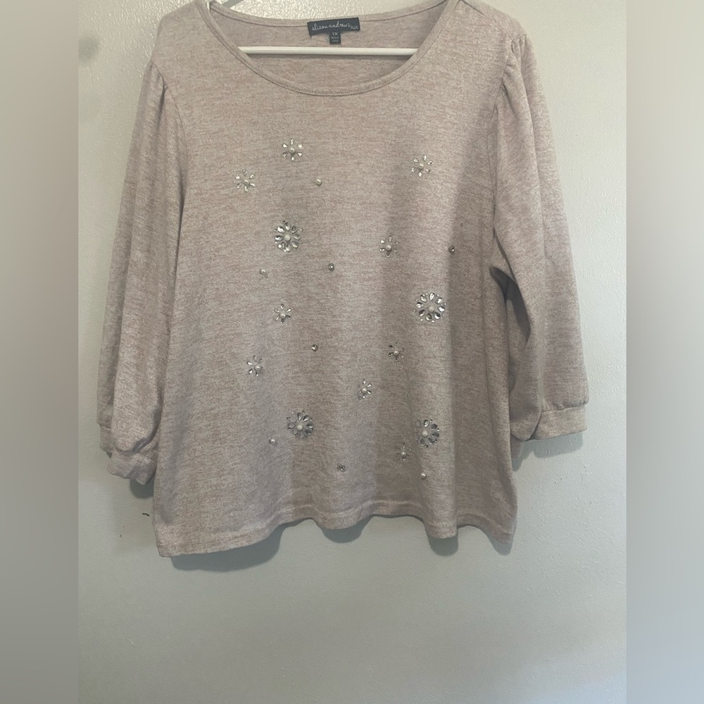 Chic Beige Embellished Blouse